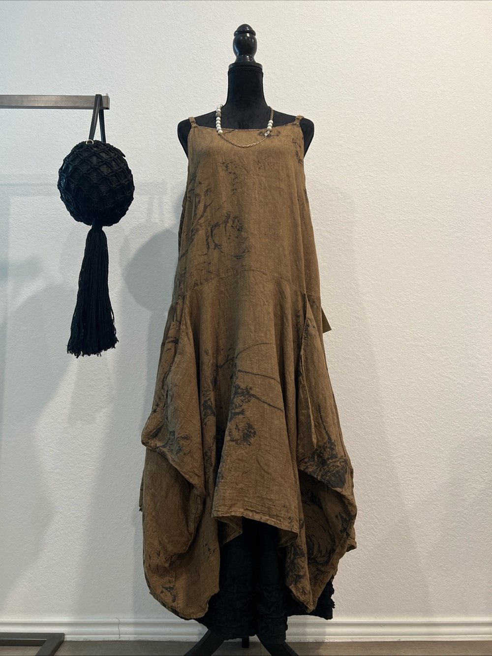 Relaxed High-Low Slip Dress in Brown